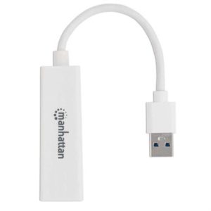 adaptador manhattan súper velocidad usb 3.0 a rj 45 gb ethernet color blanco