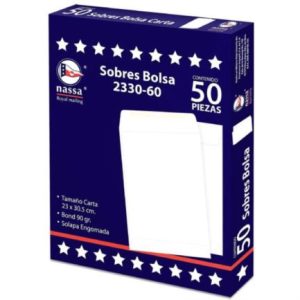sobre bolsa nassa bond blanco 2330 carta 23cm x 30.5cm empaque 8 50/400