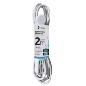 extension electrica nextep para casa/oficina 16 awg 2m clavija plana blanca