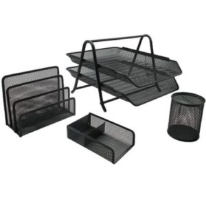 juego de charola organizadora nextep malla metálica 2 niveles tipo oficio y 3 accesorios