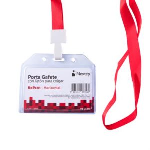 porta gafete plastico flexible horizontal nextep 6x9cm con liston para colgar c/12