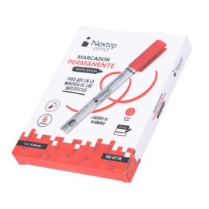 marcador nextep permanente cuerpo aluminio punta gruesa cincel 4mm rojo c/6
