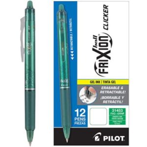 bolígrafo pilot frixion clicker borrable retráctil color verde caja c/12 pzas