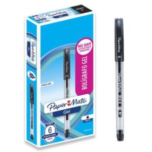 bolígrafo gel papermate eco barril redondo punto fino color negro c/6 pzas