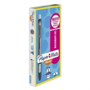 bolígrafo papermate gel kilometrico retráctil 0.7mm color negro c/6 pzas