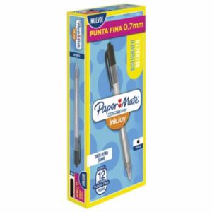 bolígrafo papermate kilométrico retráctil punto fino 0.7mm color negro caja c/12 pzas