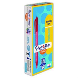 bolígrafo papermate kilométrico retráctil punto fino 0.7mm color rojo caja c/12 pzas