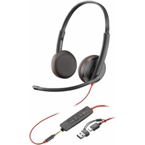 auriculares poly estéreo blackwire 3225 conector de 3.5 mm y adaptador usb c/a