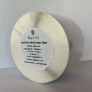 papel six graphics blanco brillante adhesivo acrilico respaldo 4x100metros largo core 3