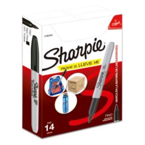 marcador permanente sharpie punta fina color negro c/12+2