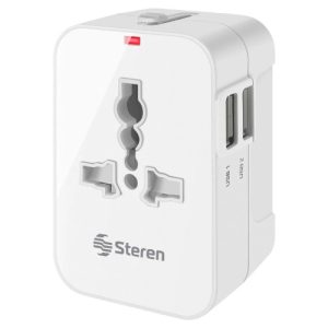 adaptador steren universal de contactos para viaje con cargador usb doble