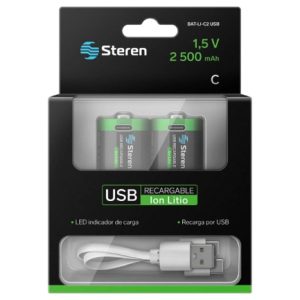 paquete de baterías steren li ion recargables usb c 1.5vcc 2500mah