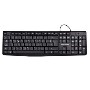 teclado alambrico techzone basico negro de abs 105 teclas qwerty longitud de cable de 1.35m indicadores numerico