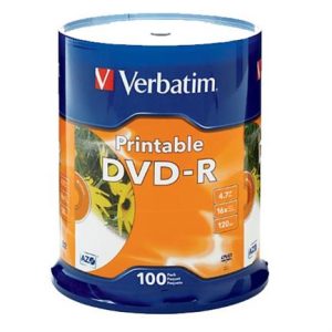 dvd r verbatim 4.7gb 16x blanco imprmible spindle c/100