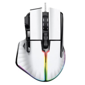 mouse game factor mog602 click láser pixart 3370 19000 dpi 8 botones iluminación rgb color blanco