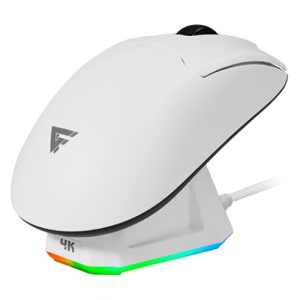 mouse game factor mow800 inalambrico wireless 2.4g bt pixart 3395 26.000 dpi 4k hz base rgb ultra ligero 56g blanco