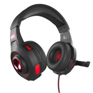 audífonos gamer xtech diadema edición spider man cableados con micrófono giratorio y perilla de control negro/rojo