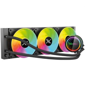 enfriamiento liquido xzeal 360mm redondo xz 411 cpu 3fanx120mm argb 3 pines+pwm 4 pines+seguro intel/amd negro