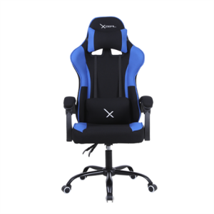 silla gamer xzeal xz20 tela foam reclinable 140° base de metal piston clase 3 115kgs brazos fijos negro azul