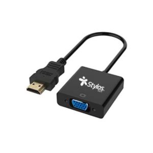 adaptador vga hembra a hdmi vga aux 3.5mm stylos macho con caja negro