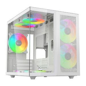 gabinete xzeal cubo mini tower micro atx/mini itx usb 2.0/3.0 sin fuente 3 ventiladores instalados blanco