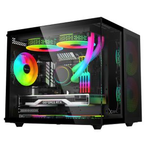 gabinete xzeal cubo mini tower micro atx/mini itx usb 2.0/3.0 sin fuente 3 ventiladores instalados negro