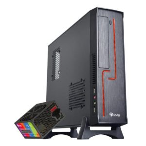 gabinete oficina keelan slim itx stylos 2xusb 1.0 1xusb 3.0 puerto 3.5mm línea roja con fuente de poder 550w