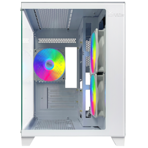 gabinete xzeal panzer ii cubo m atx/itx 2xusb1.0 + 1x usb3.0 + 3.5 mm + 3 fans argb blanco