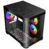 gabinete curvo xzeal m atx/itx 2x usb 2.0 + 1x usb 3.0 + 3.5 mm + 3 ventiladores rgb negro