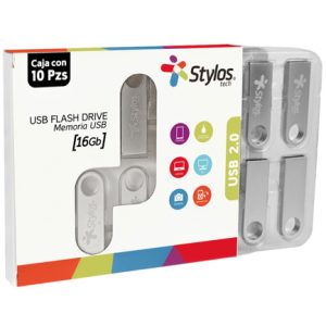 kit 10 memorias usb stylos st100 16gb conexion tipo a 2.0 metalica plata