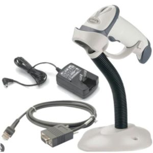 escaner alambrico zebra ls2208 1d laser con serial rs232 / db9 (cba r01 s07pbr) fuente de poder (pwr wua5v4w0us) base (20 61019 01r) hc/blanco