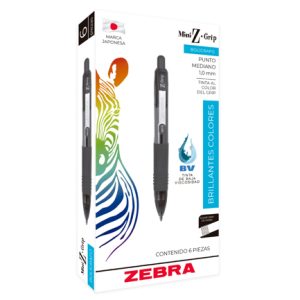 bolígrafo zebra mini z grip retráctil punto mediano 1.0mm color negro c/6 pzas