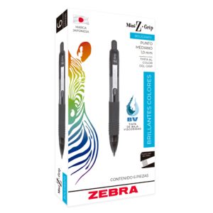 bolígrafo zebra mini z grip retráctil punto mediano 1.0mm color azul c/6 pzas