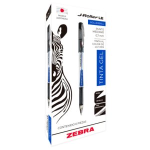 bolígrafo zebra j roller le punto mediano 0.7mm tinta gel color azul c/6 pzas