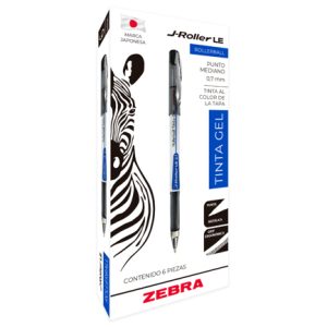 bolígrafo zebra j roller le punto mediano 0.7mm tinta gel color rojo c/6 pzas