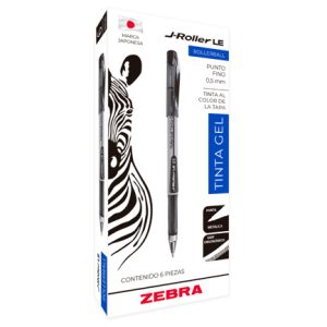 bolígrafo zebra j roller le punto fino 0.5mm tinta gel color negro c/6 pzas