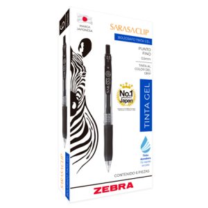 bolígrafo zebra sarasa retráctil punto fino 0.5mm tinta gel color azul c/6 pzas
