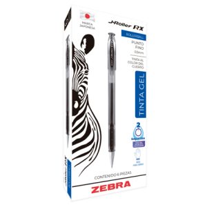 bolígrafo zebra j roller rx punto fino 0.5mm tinta gel color negro c/6 pzas