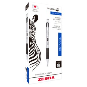 bolígrafo zebra rollerball g 301 punto mediano 0.7mm tinta gel color negro c/6 pzas