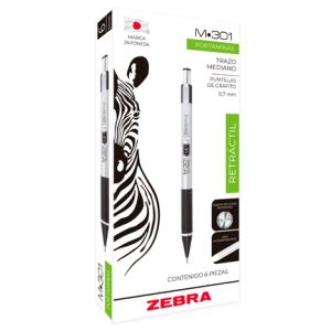 lapicero zebra m 301 retráctil punto 0.7mm c/6 pzas