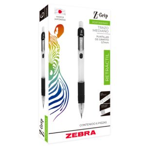 lapicero zebra z grip retráctil 0.7mm color azul c/6 pzas